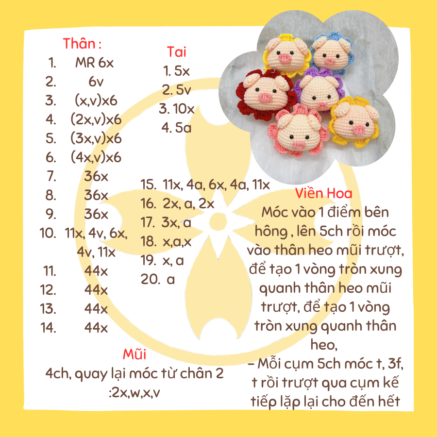 Móc Khóa Con Heo Viền Hoa