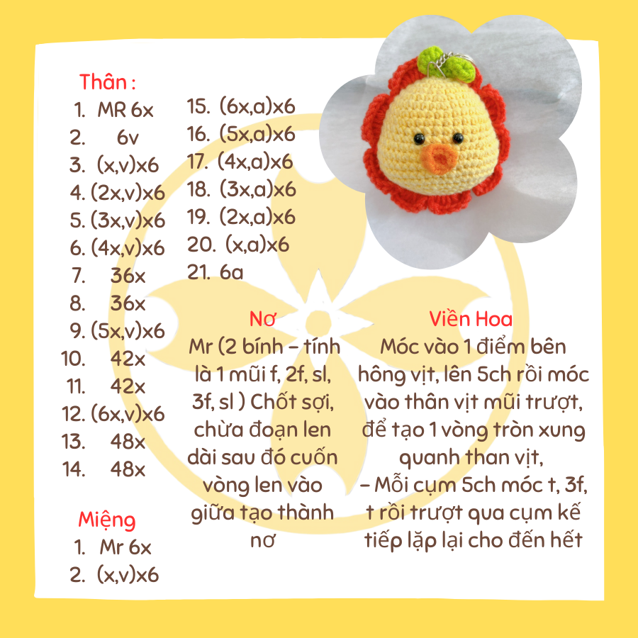 Móc Khóa Con Vịt Viền Hoa