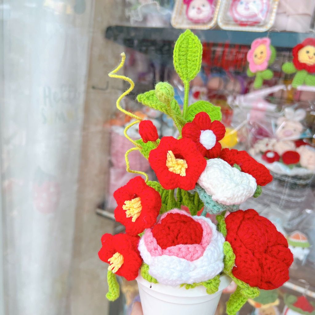 Chậu Hoa Đỏ Trắng