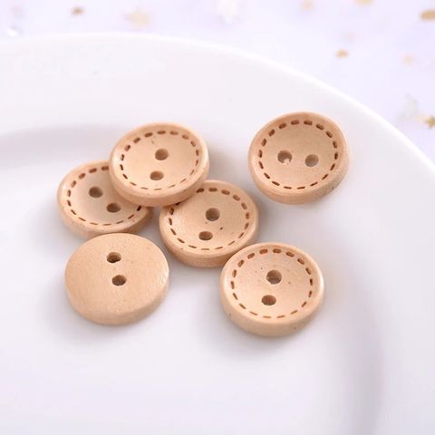 Phụ Kiện - 5 Nút gỗ tròn viền nét đứt màu nâu kem