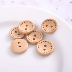 Phụ Kiện - 5 Nút gỗ tròn viền nét đứt màu nâu kem
