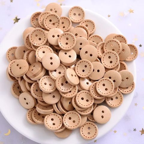 Phụ Kiện - 5 Nút gỗ tròn viền nét đứt màu nâu kem