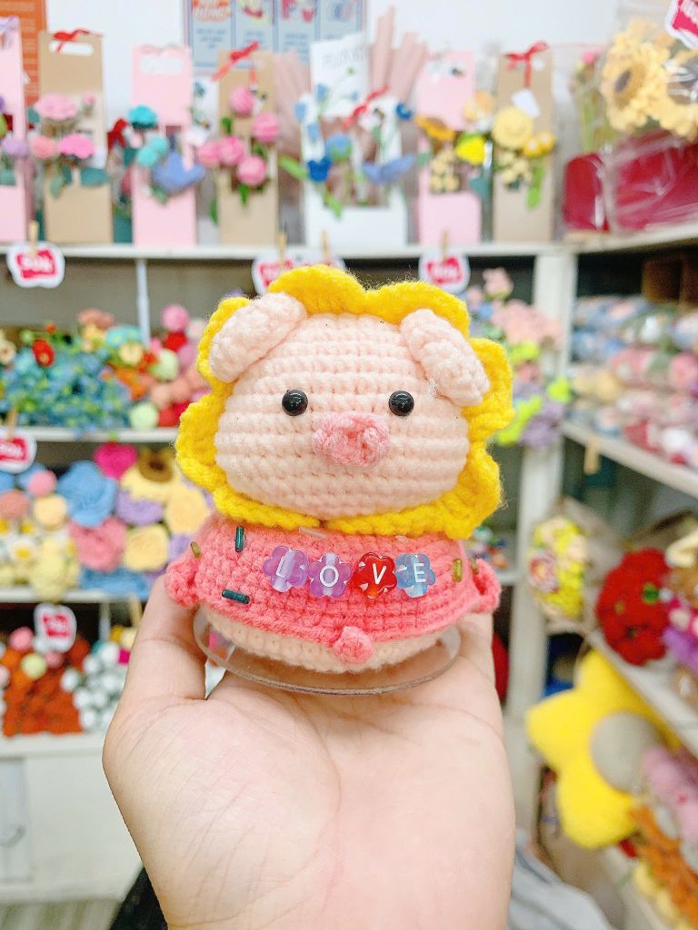 Đế Donut Lúc Lắc Heo Viền Hoa Vàng