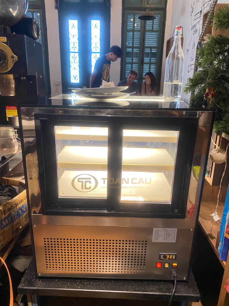 Tủ bánh kem mini để bàn 70cm kính vuông