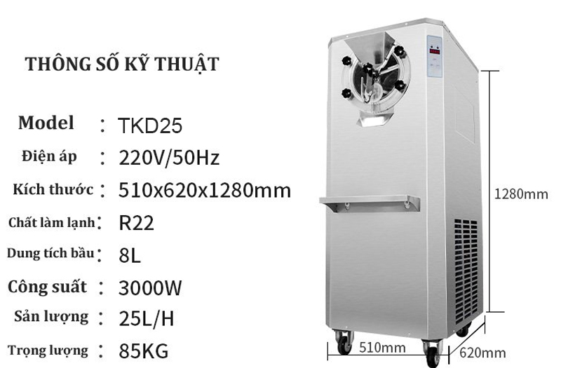 Thông số kỹ thuật máy kem cứng TKD25