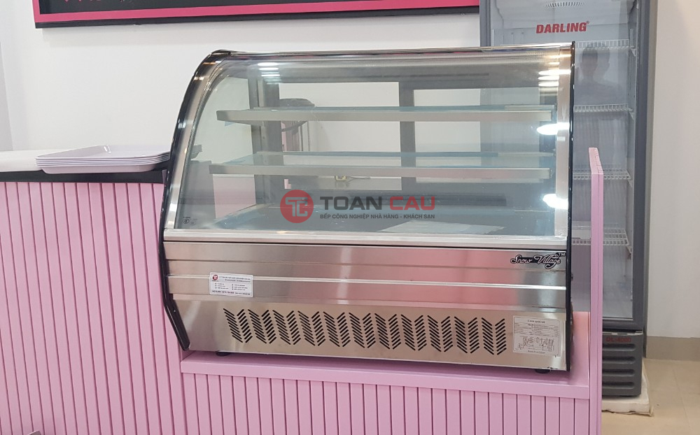 Tủ bánh kem để bàn kính cong 90cm