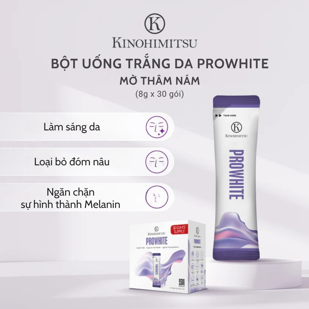  Kinohimitsu Prowhite 8G | BỘT UỐNG TRẮNG DA, CẢI THIÊN ĐỐM NÂU, DA XỈN MÀU 