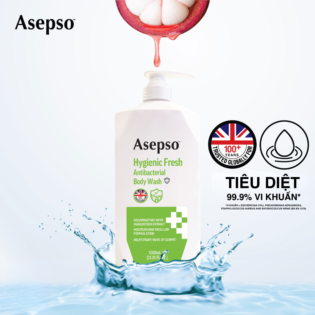  Sữa Tắm Kháng Khuẩn Dưỡng Da ASEPSO Sạch Sâu Tươi Mát Chiết Xuất Thiên Nhiên 1000ml 