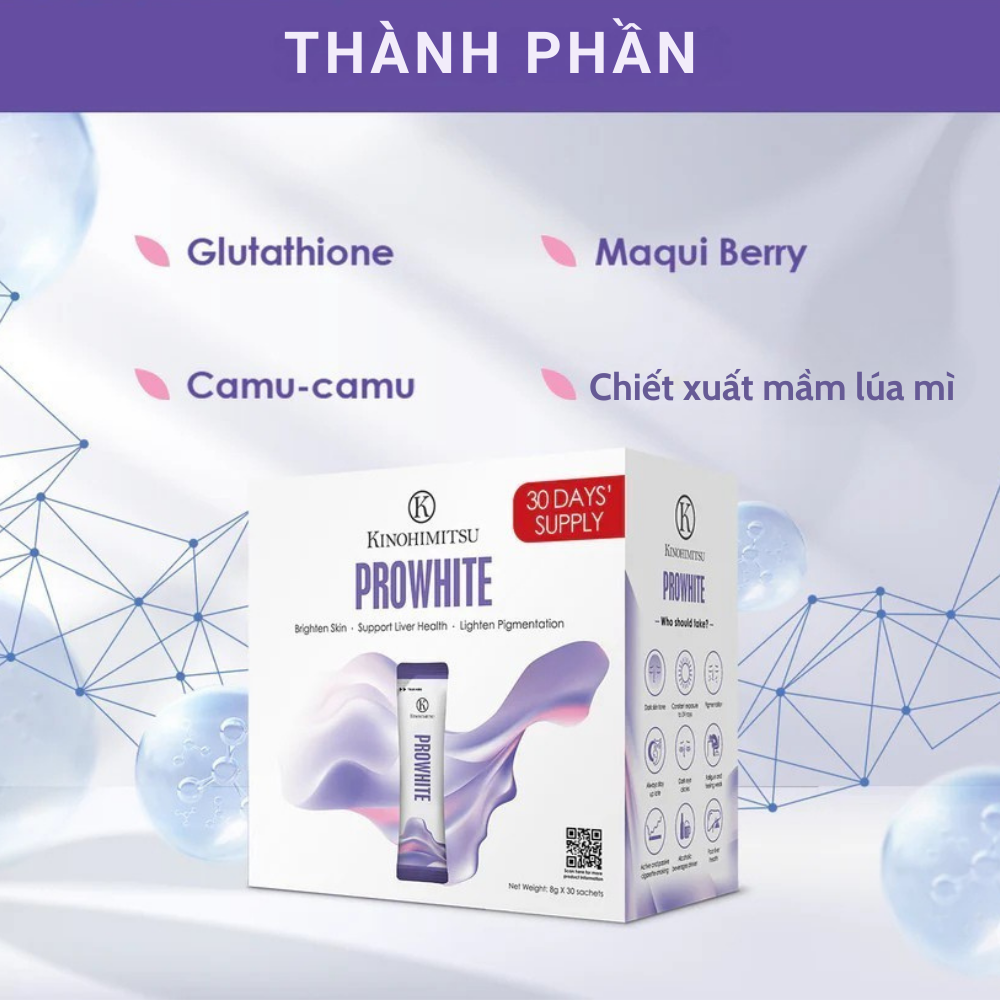  Kinohimitsu Prowhite 8G | BỘT UỐNG TRẮNG DA, CẢI THIÊN ĐỐM NÂU, DA XỈN MÀU 