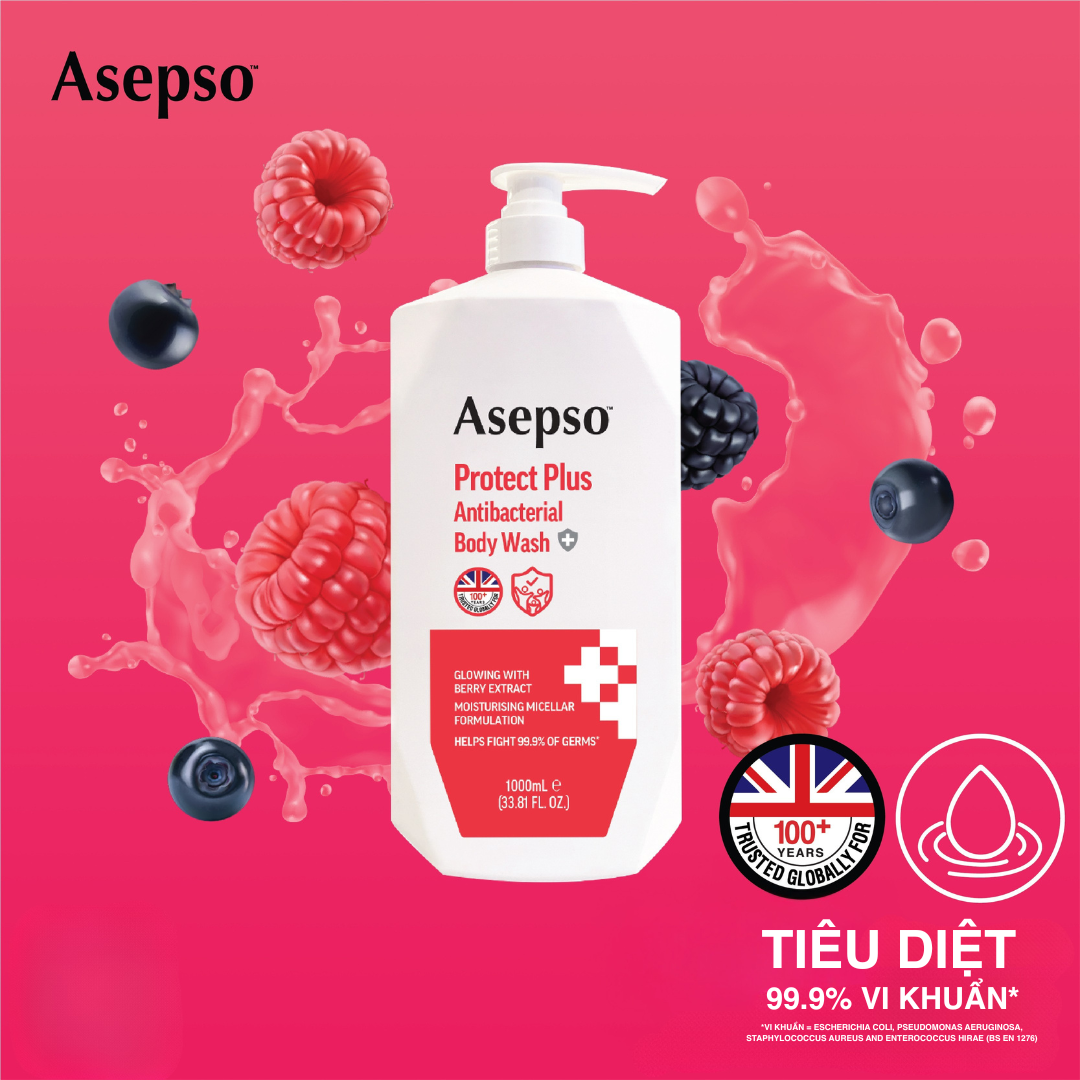 Sữa Tắm Kháng Khuẩn Dưỡng Da ASEPSO Sạch Sâu Dưỡng Ẩm Chiết Xuất Quả Mọng 1000ml 