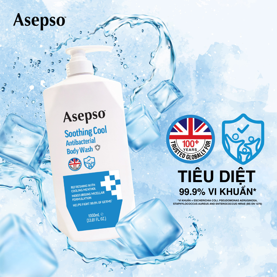  Sữa Tắm Kháng Khuẩn Dưỡng Da ASEPSO Sạch Sâu Mát Lạnh Hương Bạc Hà 1000ml 