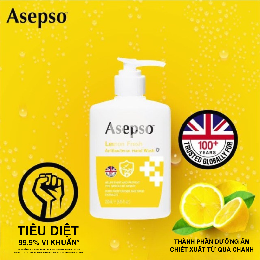  [Hết Hàng] Nước Rửa Tay Kháng Khuẩn Dưỡng Da ASEPSO Khử Mùi Không Khô Da Hương Chanh 