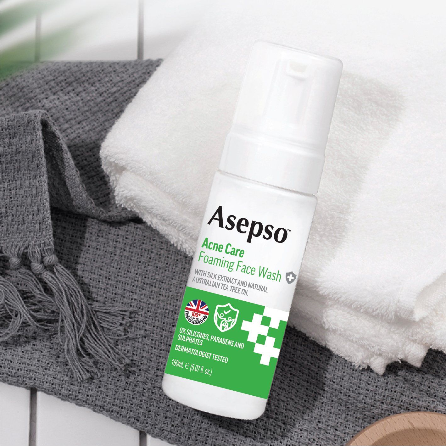  Sữa Rửa Mặt Dạng Bọt ASEPSO Hỗ Trợ Giảm Mụn Chiết Xuất Tơ Tằm & Tinh Dầu Tràm Trà Tự Nhiên Úc 150ml 