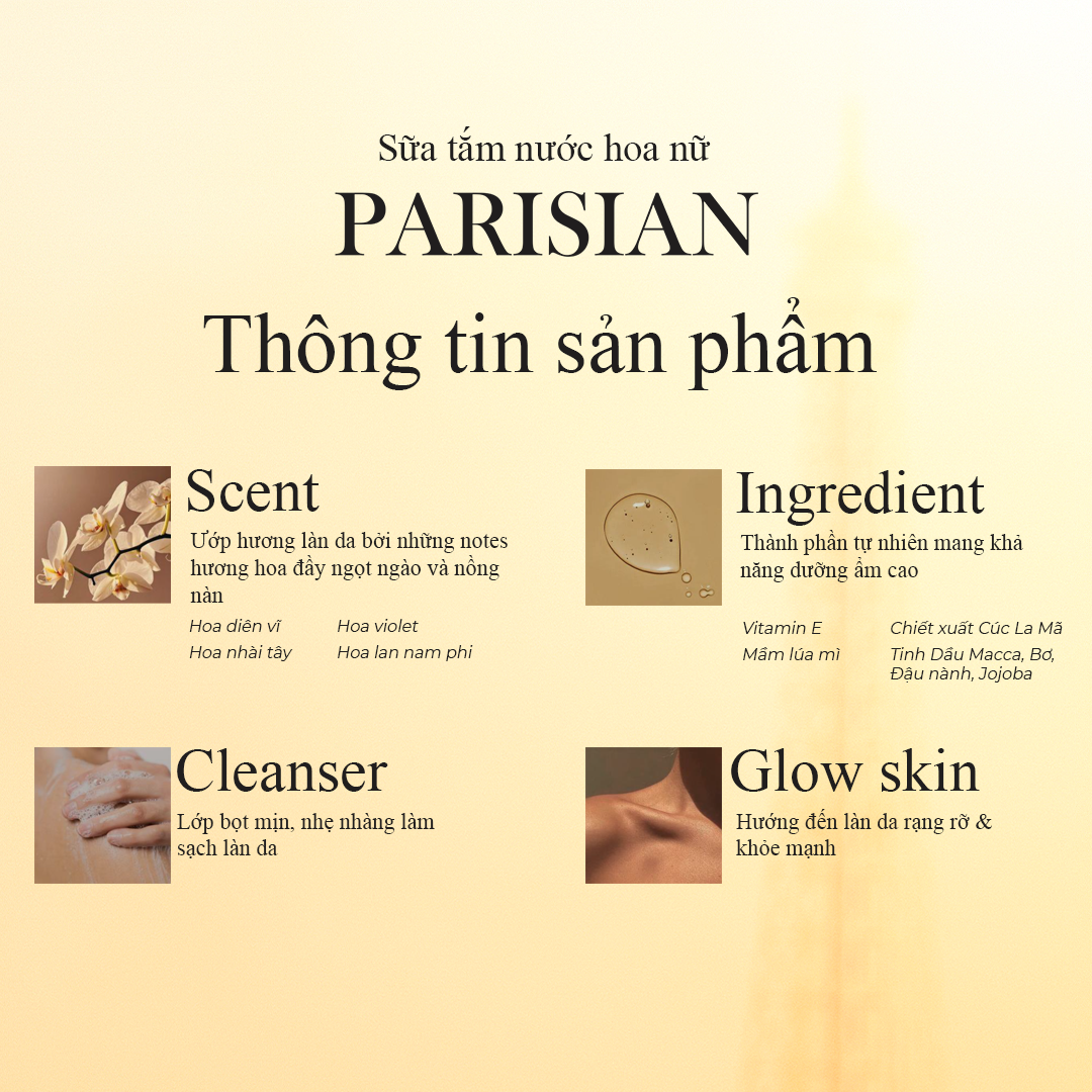  Sữa tắm Nước hoa Nữ Gennie Parisian 480ml hương thơm sang trọng, quyến rũ 