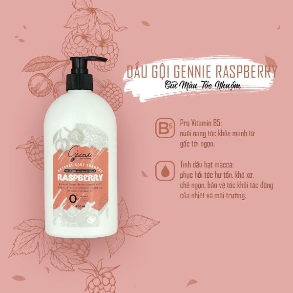  Dầu gội - xả Gennie Natural Care Shampoo - Raspberry for Colored & Highlighted Hair 400ml 