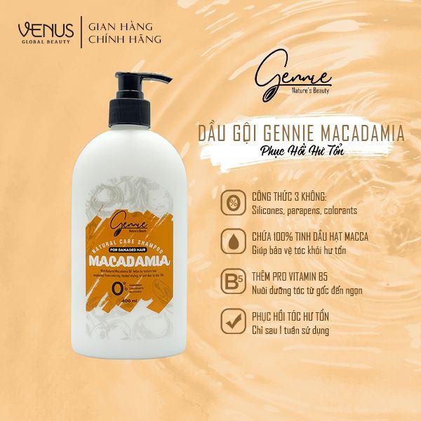  Dầu gội - xả Gennie Natural Care Shampoo - Macadamia for Damaged Hair 400ml 