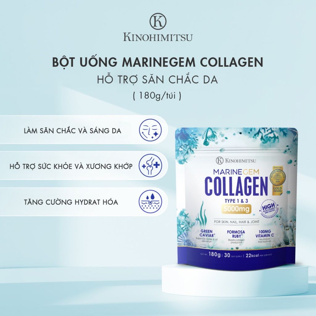  Kinohimitsu Marinegem Collagen 180G| BỘT UỐNG COLLAGEN KHOẺ DA TÓC MÓNG, XƯƠNG KHỚP 