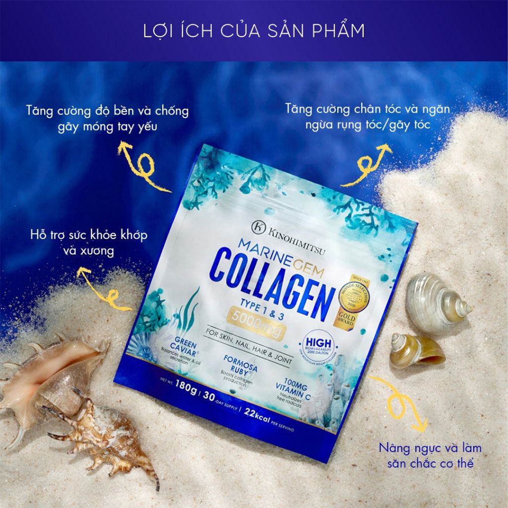  Kinohimitsu Marinegem Collagen 180G| BỘT UỐNG COLLAGEN KHOẺ DA TÓC MÓNG, XƯƠNG KHỚP 