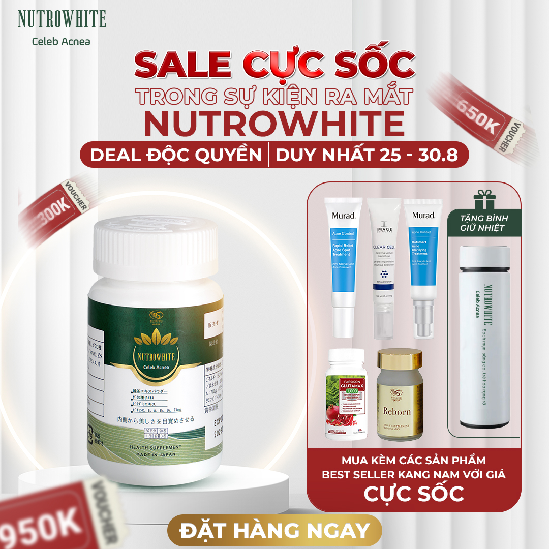 Viên Uống Giảm Mụn Sáng Da, Ngăn Ngừa Lão Hóa NUTROWHITE Celeb Acnea Hộp 90 Viên