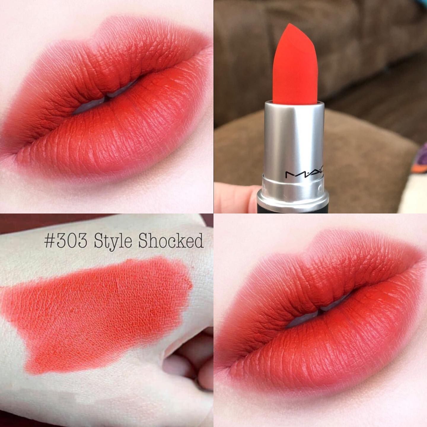  Son MAC Powder Kiss Lipstick Màu 303 Style Shocked - Đỏ Cam 
