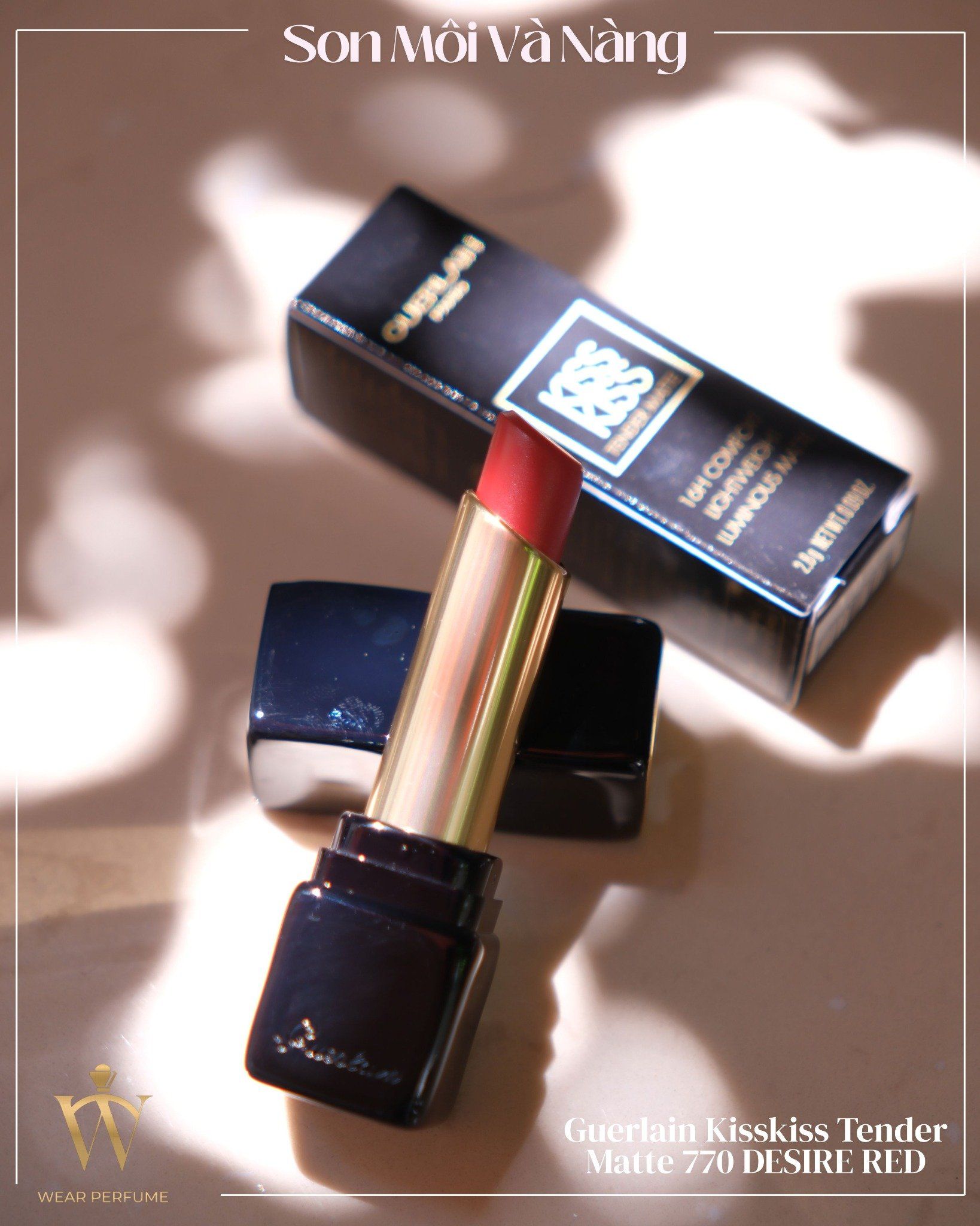  Son Guerlain Kiss Kiss Tender Matte Lipstick 770 Desire Red - Màu Đỏ Cam Cháy 