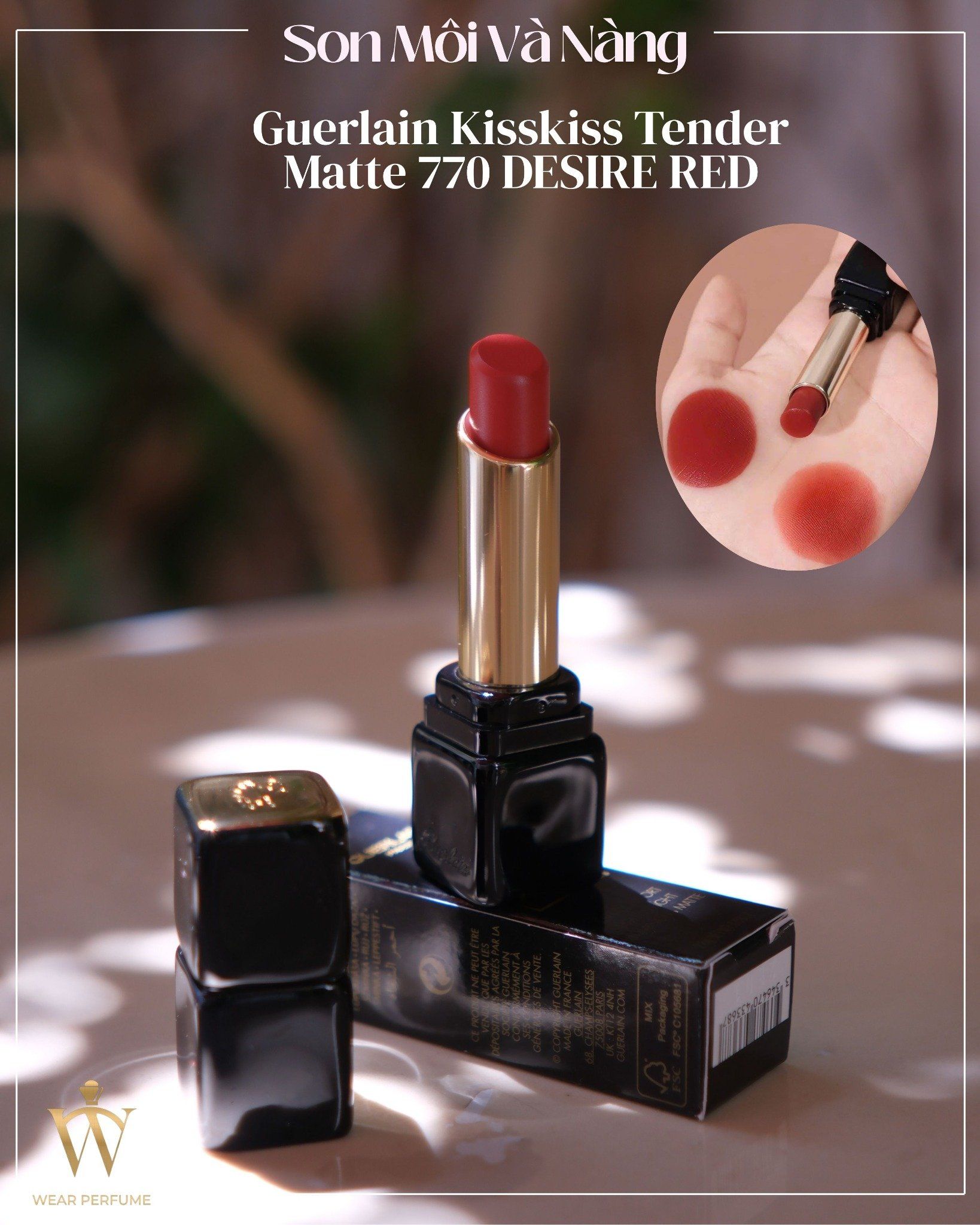  Son Guerlain Kiss Kiss Tender Matte Lipstick 770 Desire Red - Màu Đỏ Cam Cháy 