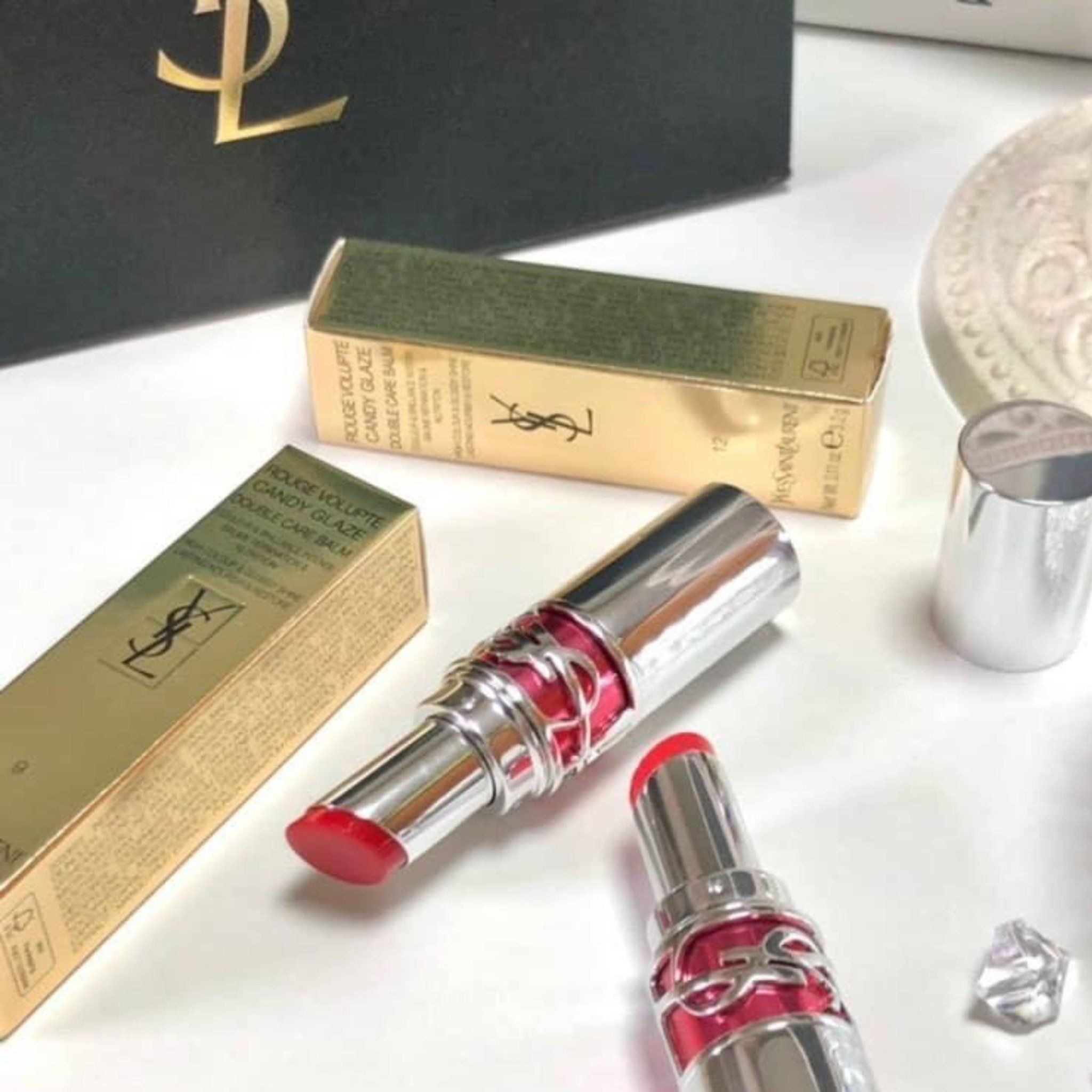  Son YSL Rouge Volupte Candy Glaze 9 Tangerine Tease – Màu Đỏ Tươi Ánh Cam 