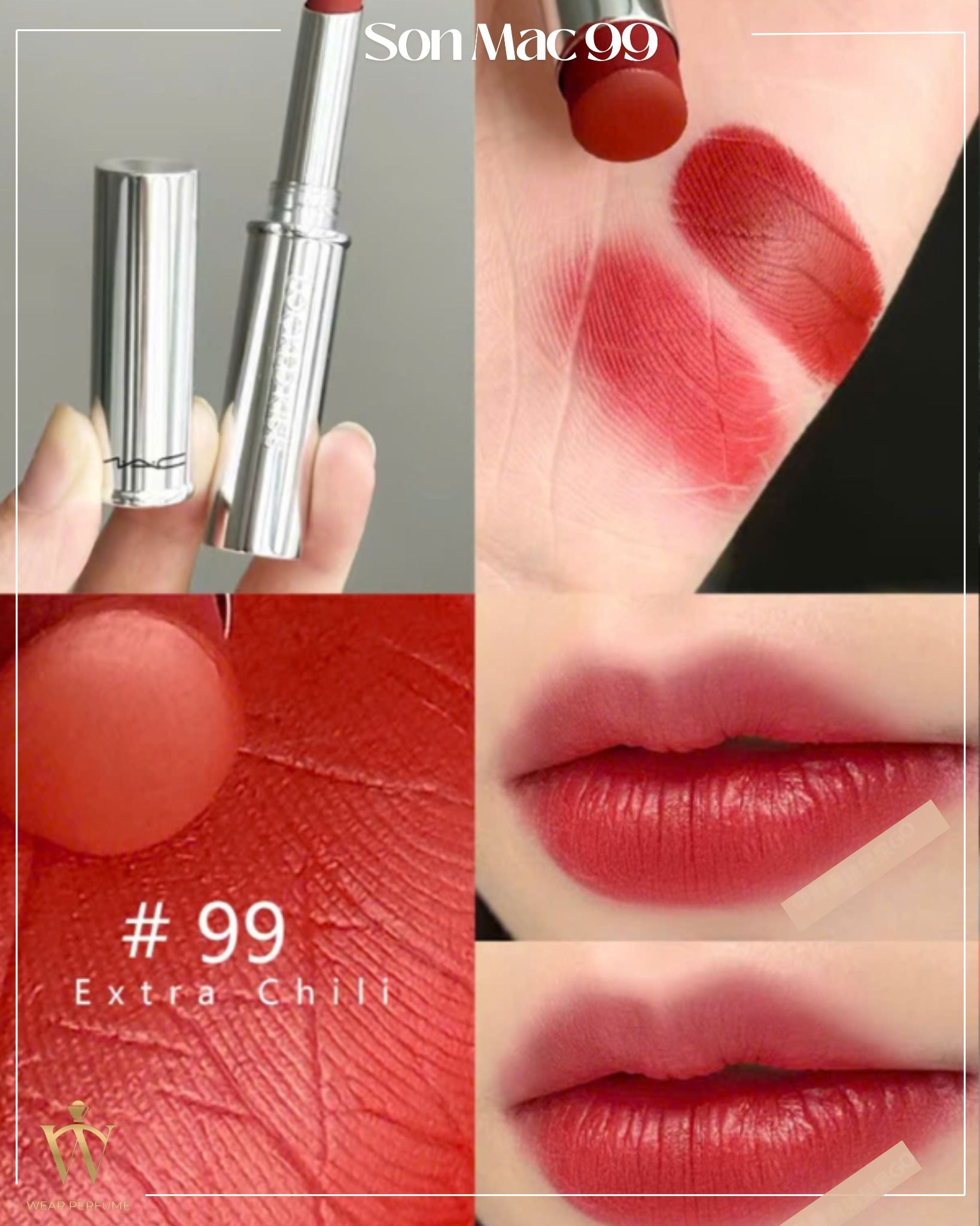  Son MAC Locked Kiss 24HR Lipstick Extra 99 Chili – Màu Đỏ Gạch 