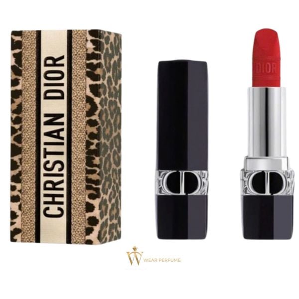  Son Dior Rouge Limited Edition 999 Velvet - Màu Đỏ Tươi (Vỏ Da Beo, Kèm túi hãng) 
