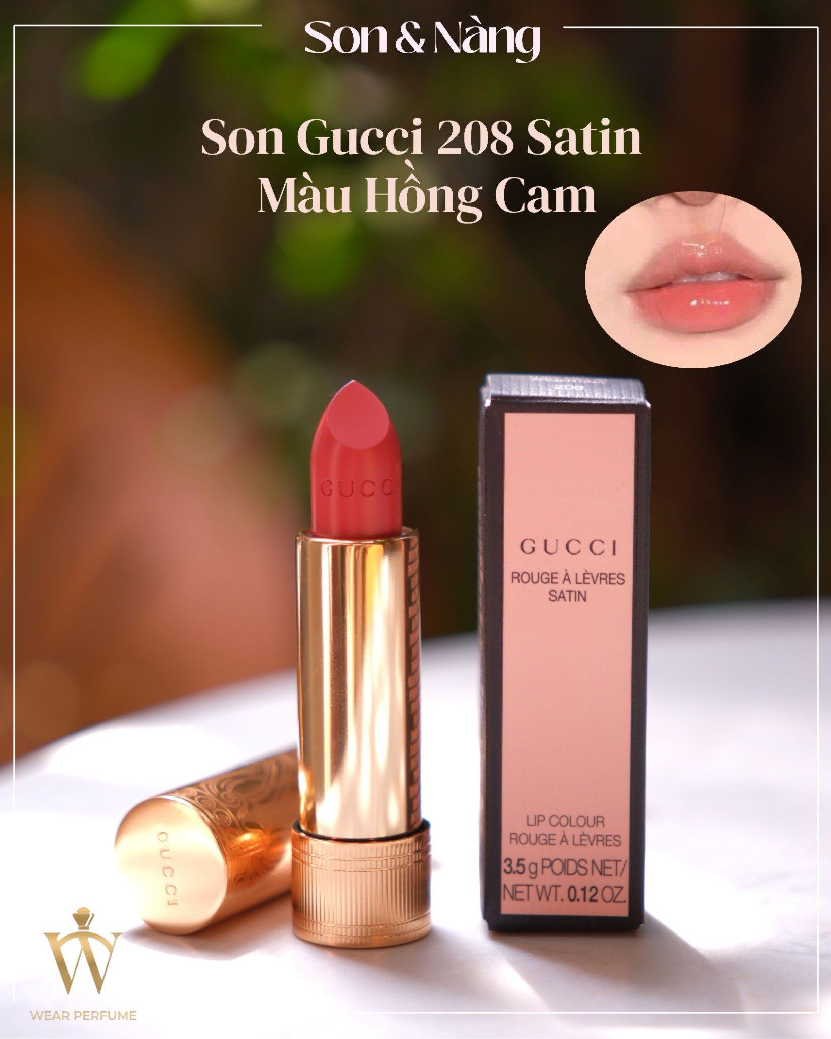  Son Gucci 208 They Met In Argentina, Rouge À Lèvres Satin Lipstick - Màu Hồng Cam 