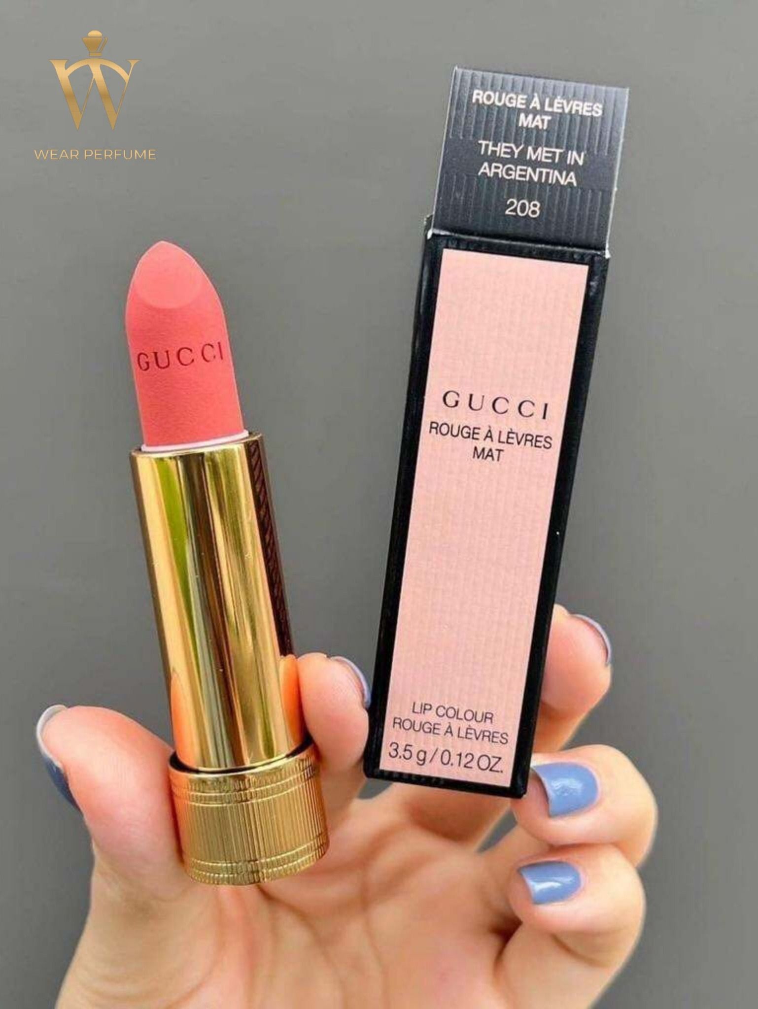  Son Lì Gucci Rouge À Lèvres Mat Lipstick 208 They Met In Argentina  – Màu Hồng Cam Đất 