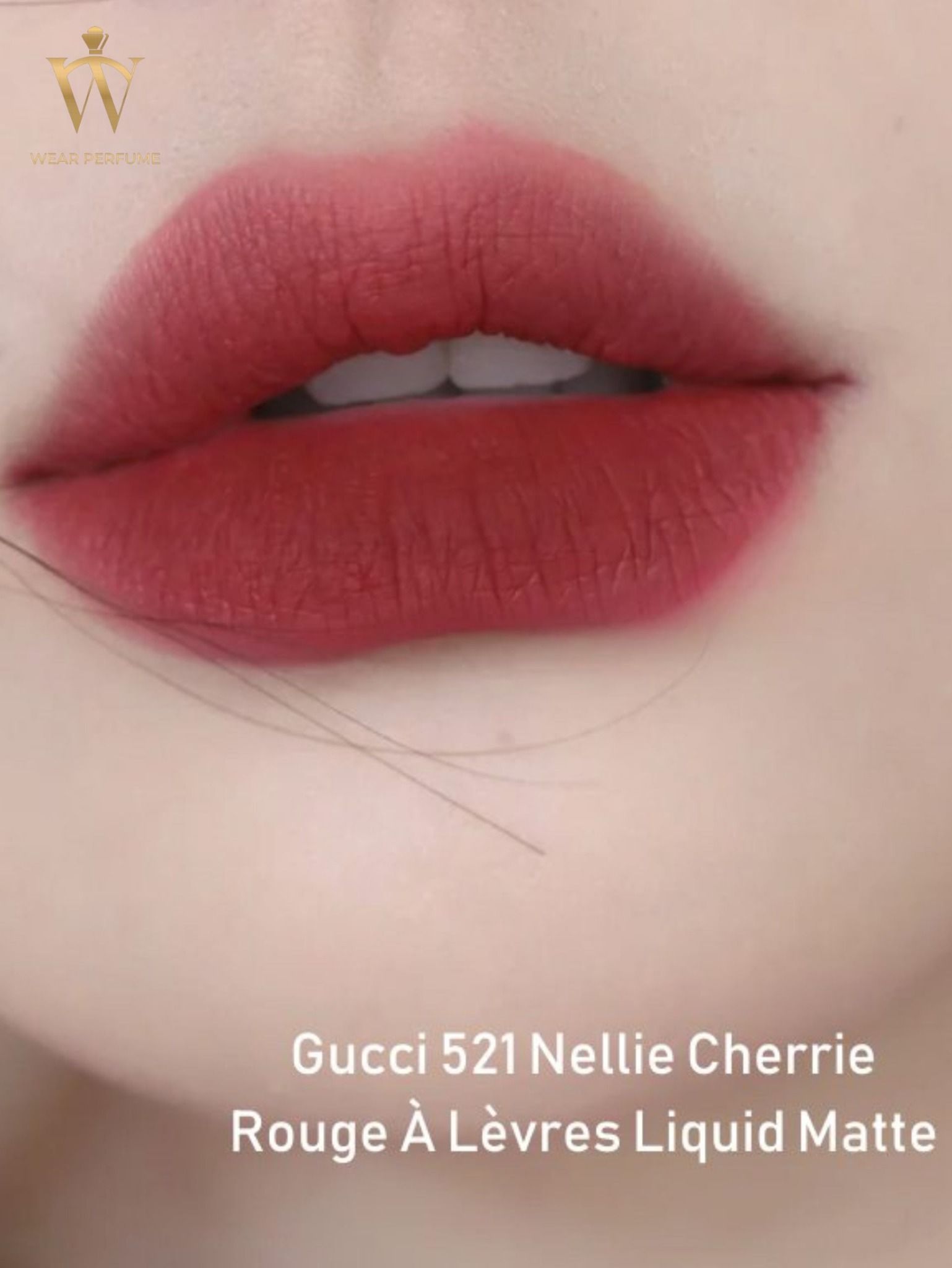  Son Kem Gucci Rouge Liquid Matte 521 Nellie Cherrie (New) – Màu Đỏ Gạch 