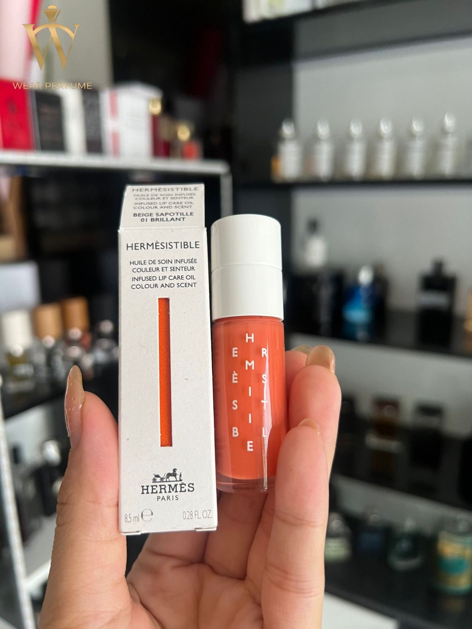  Son Dưỡng Hermès Hermesistible Infused Lip Care Oils 01 Beige Sapotille - Cam Sữa 