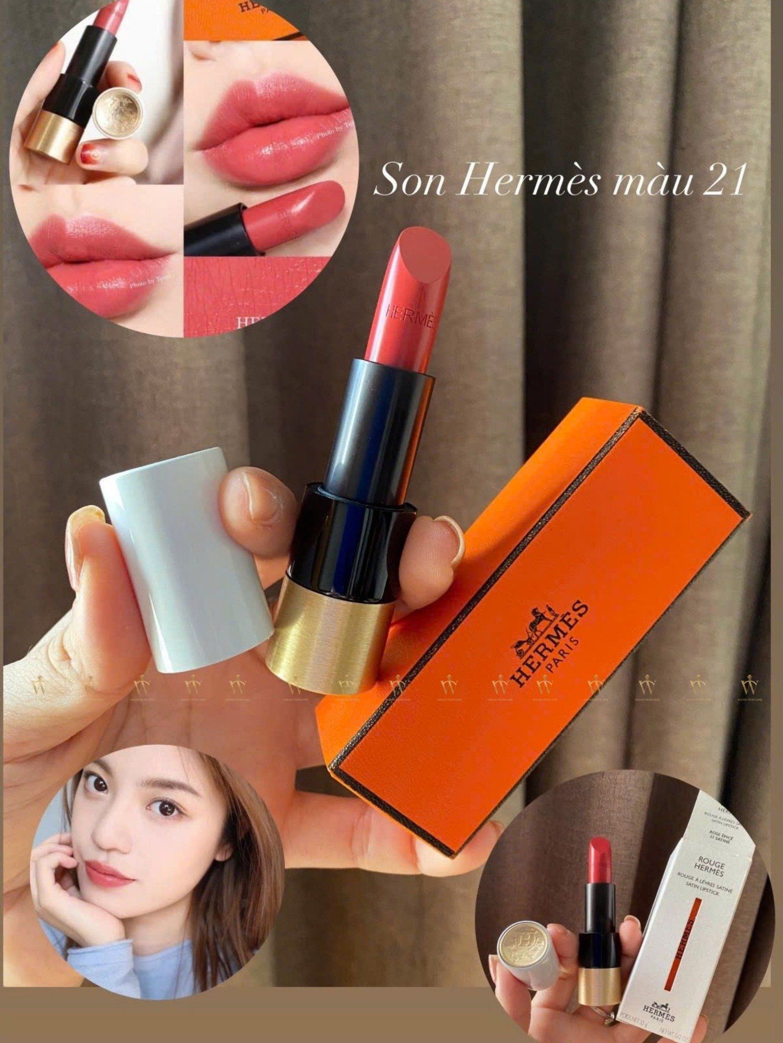  Son Hermès Satin 21 Rose Épicé - Màu Cánh Hồng Khô 