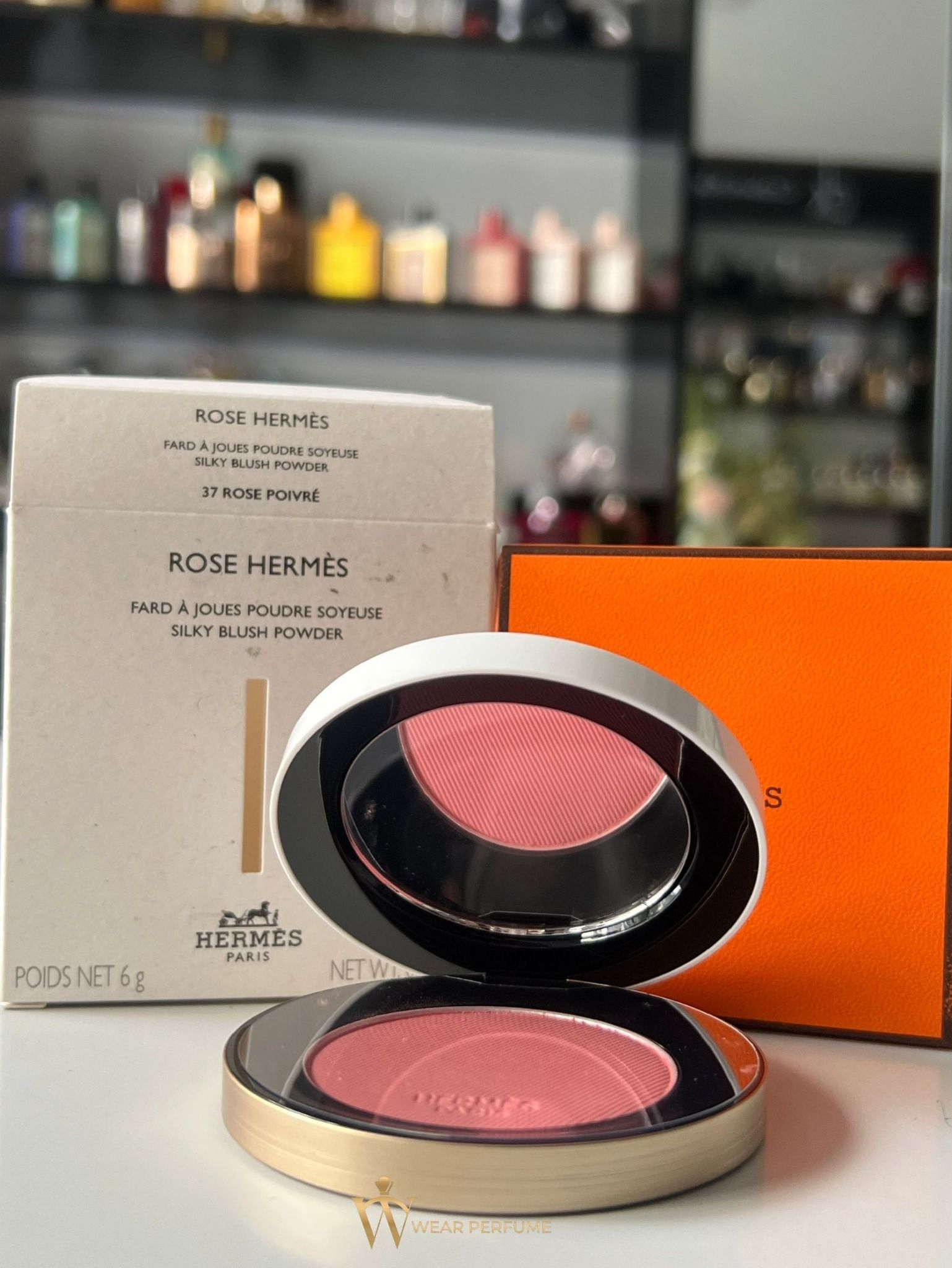  Phấn Má Hồng Hermès Silky Blushes - 37 Rose Poivré Màu Hồng Cam 6g 