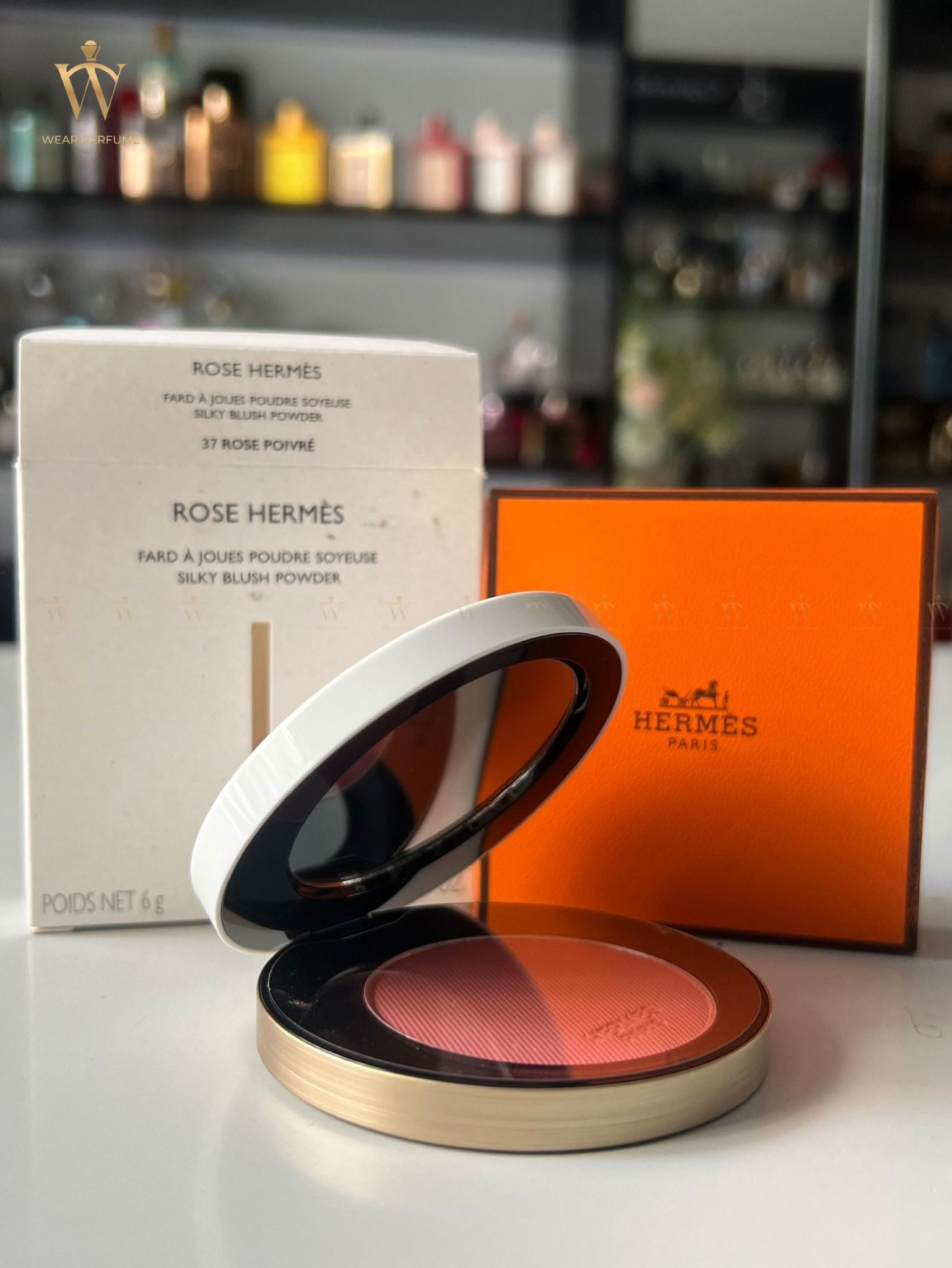  Phấn Má Hồng Hermès Silky Blushes - 37 Rose Poivré Màu Hồng Cam 6g 