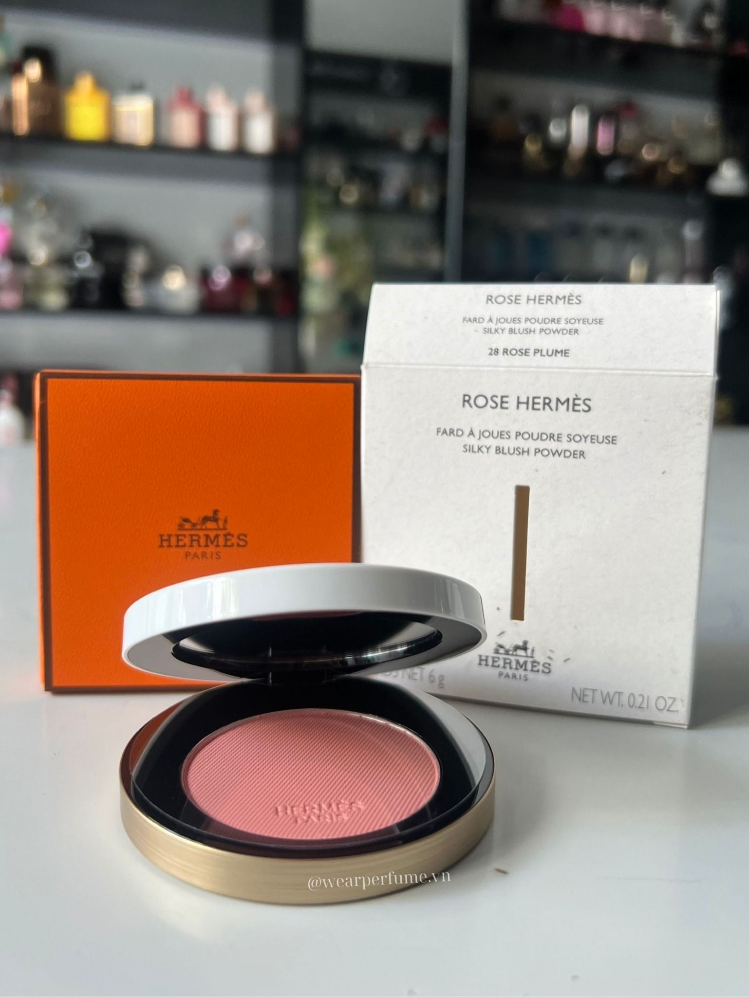  Phấn Má Hồng Hermès Silky Blushes - 28 Rose Plume Màu Hồng Nhạt 6g 