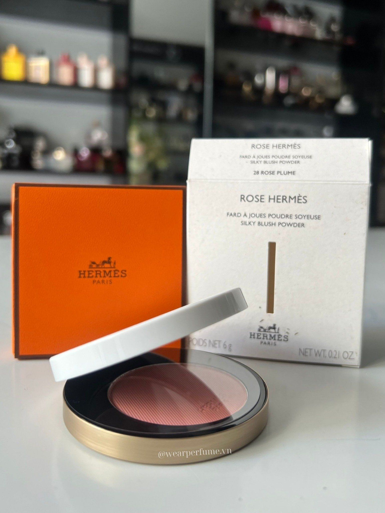  Phấn Má Hồng Hermès Silky Blushes - 28 Rose Plume Màu Hồng Nhạt 6g 
