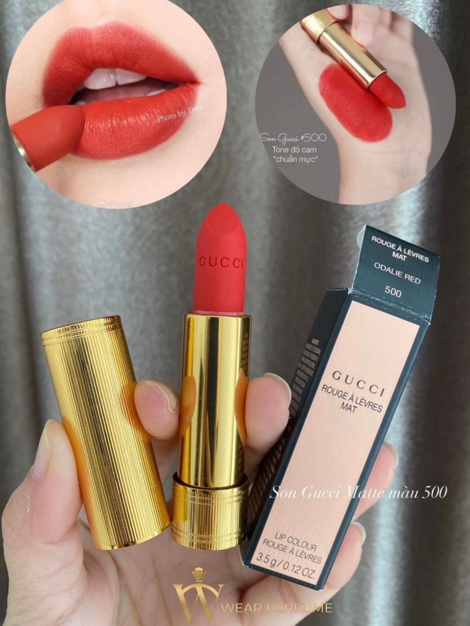  Son Lì Gucci Rouge À Lèvres Voile Mat Màu 500 Odalie Red - Đỏ Cam 