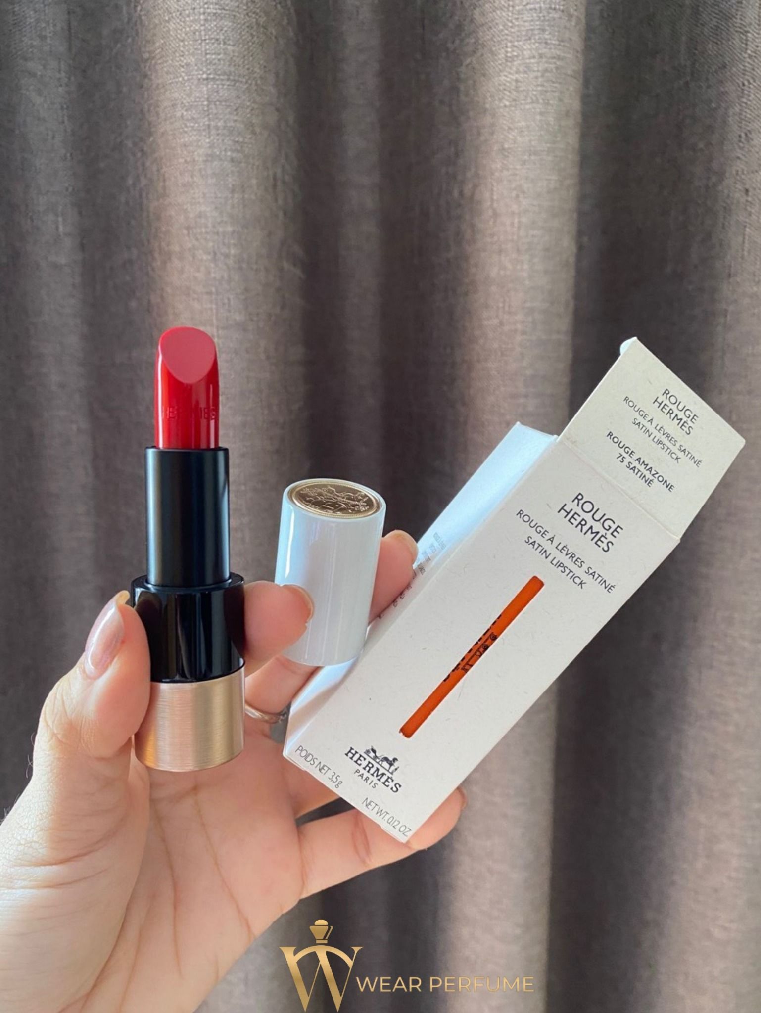  Son Hermes Satin Màu 75 Rouge Amazone - Đỏ Cam Cháy 