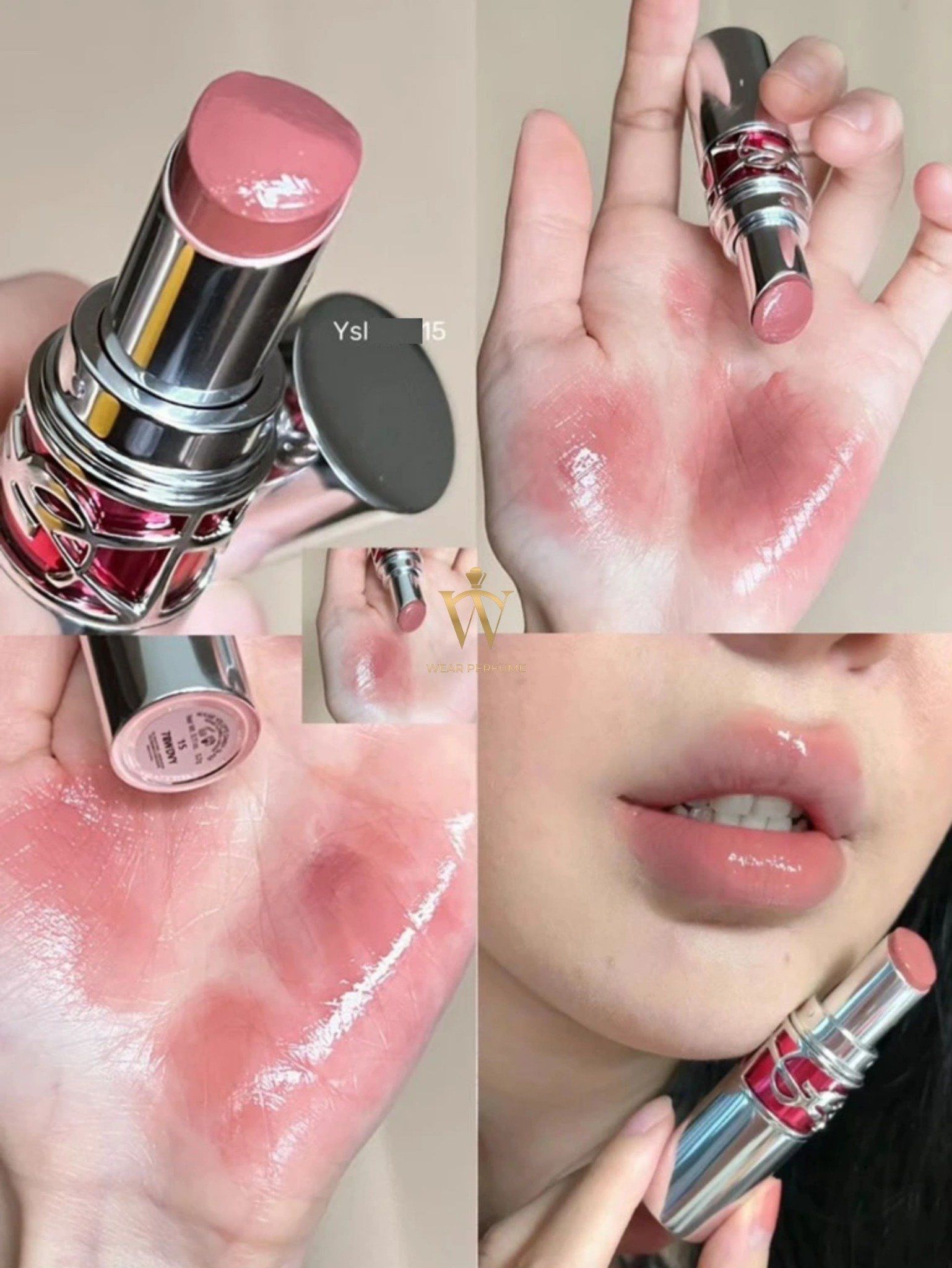  Son Dưỡng Yves Saint Laurent YSL Loveshine Candy Glaze 15 Showcasing Nude - Màu Hồng Đất 