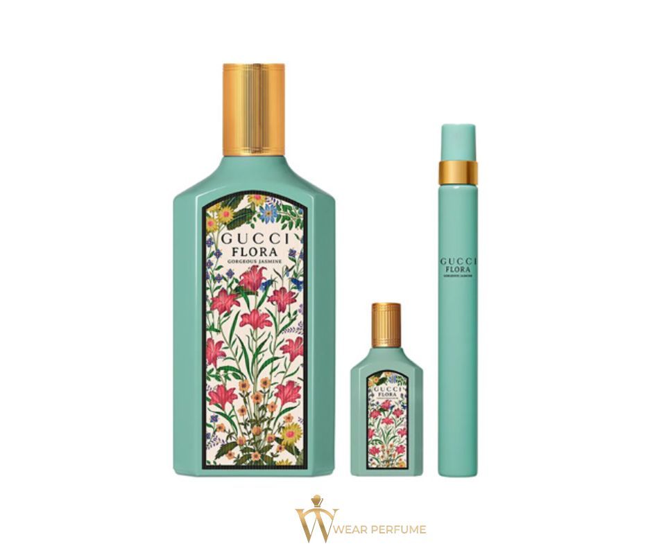  Gift Set Gucci Flora Gorgeous Jasmine 3pcs (EDP 100ml + EDP 5ml + EDP 10ml) 