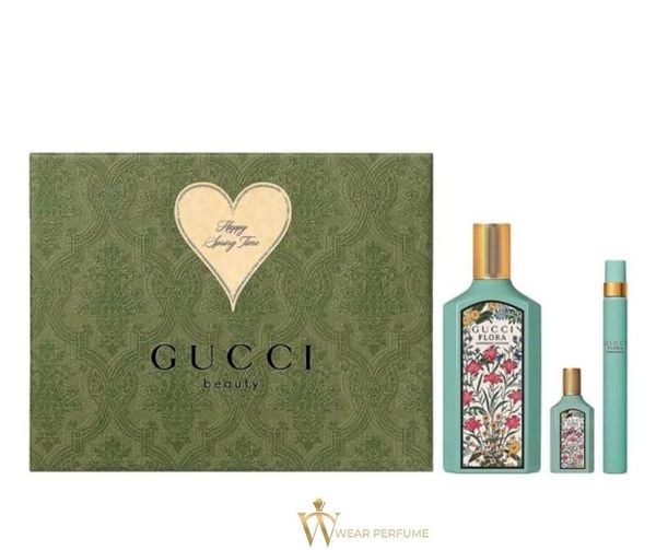  Gift Set Gucci Flora Gorgeous Jasmine 3pcs (EDP 100ml + EDP 5ml + EDP 10ml) 