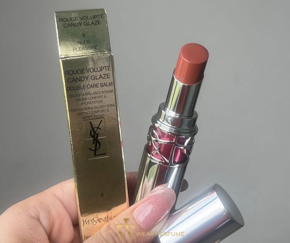  Son YSL Rouge Volupte Candy Glaze 4 Nude Pleasure – Màu Cam Đất 