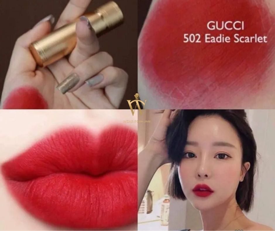  Son Lì Gucci Rouge À Lèvres Voile Mat 502 Eadie Scarlet - Màu Đỏ Lạnh 