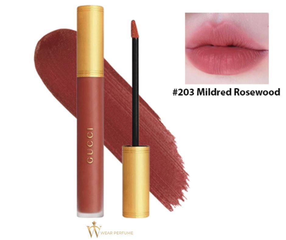  Son Kem Gucci Rouge Liquid Matte Màu 203 Mildred Rosewood - Màu Hồng Đất 