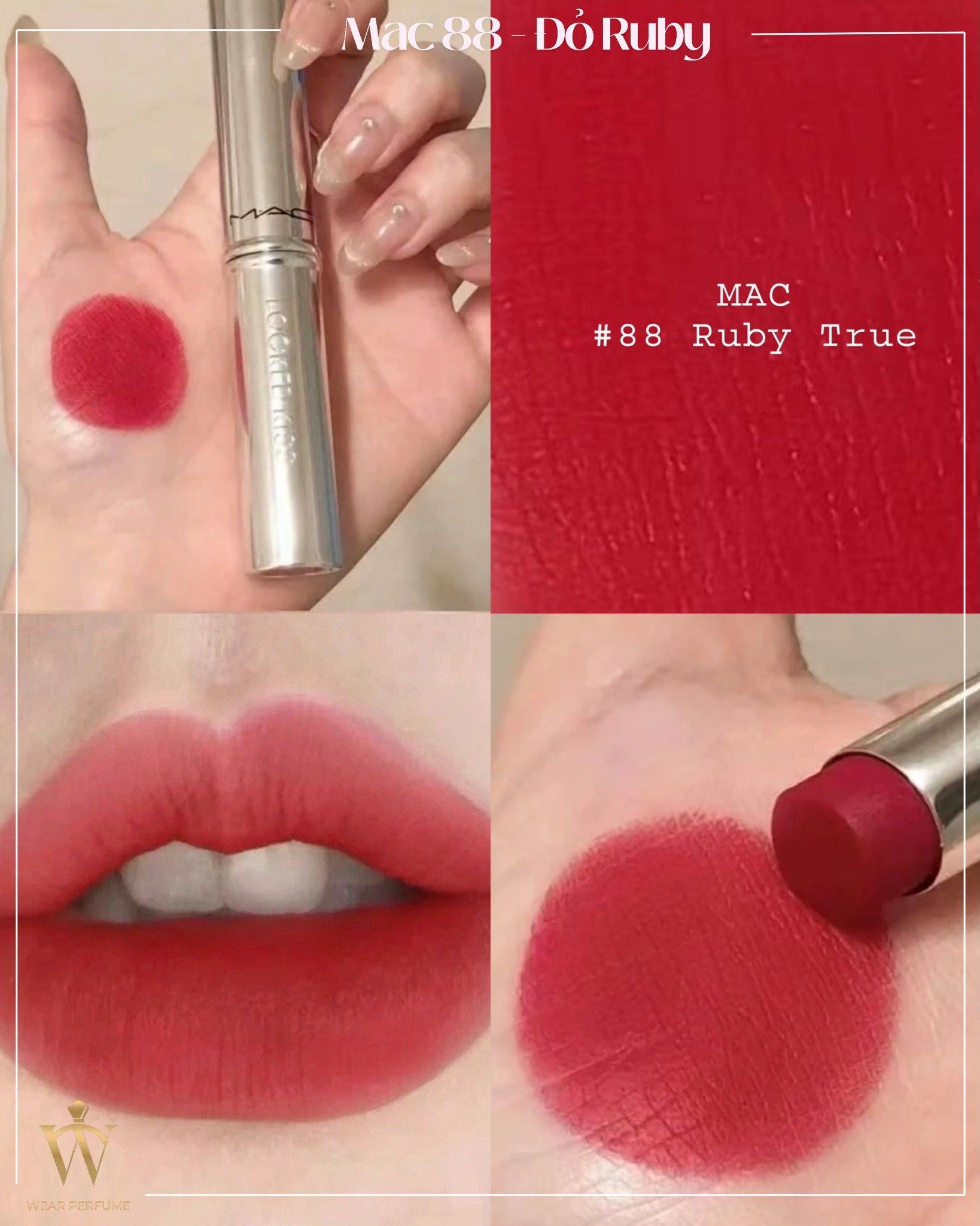  Son MAC Locked Kiss 24HR Lipstick 88 Ruby True – Màu Đỏ Ruby 