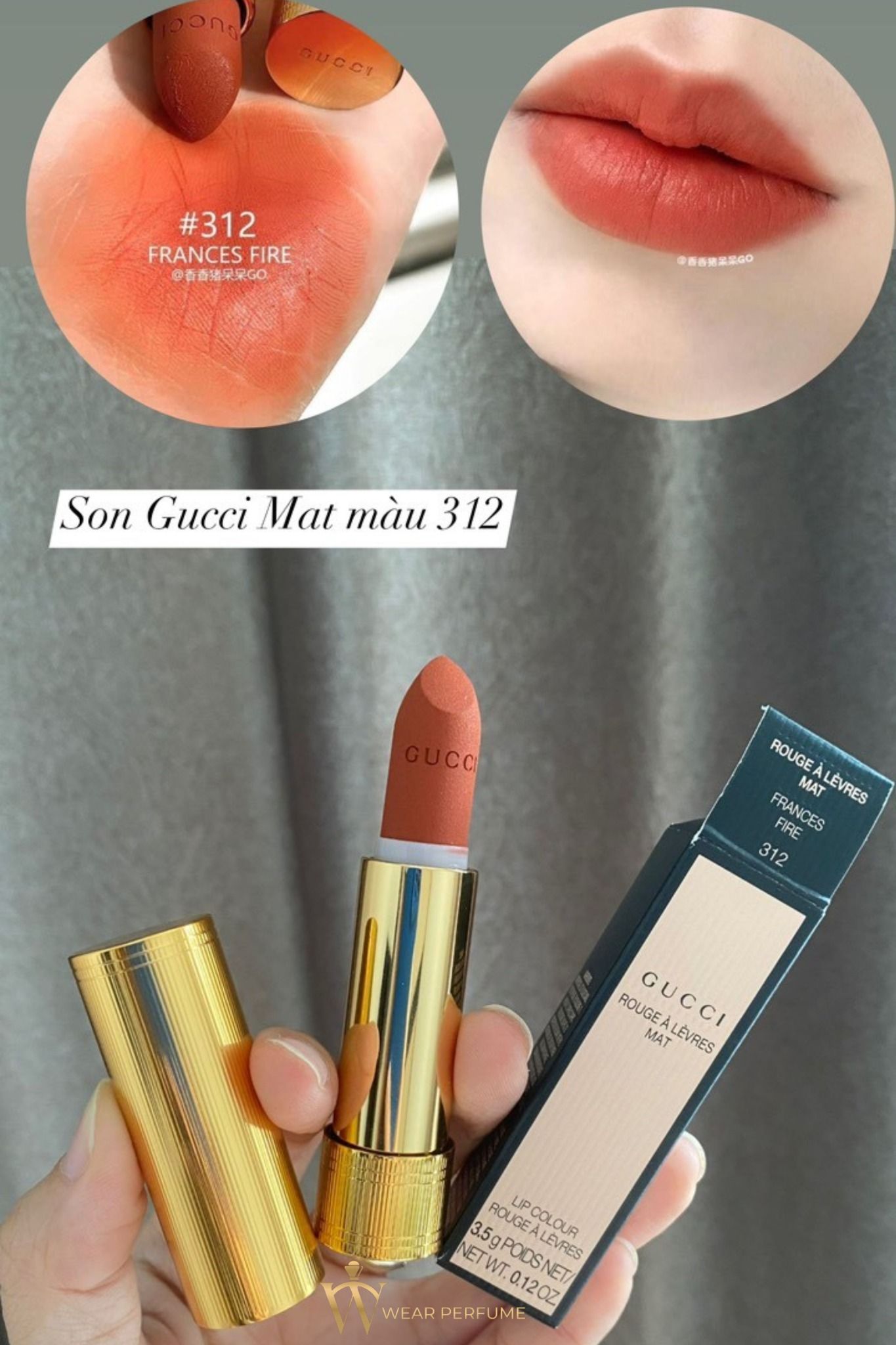  Son Gucci Matte 312 Frances Fire - Màu Cam Cháy 
