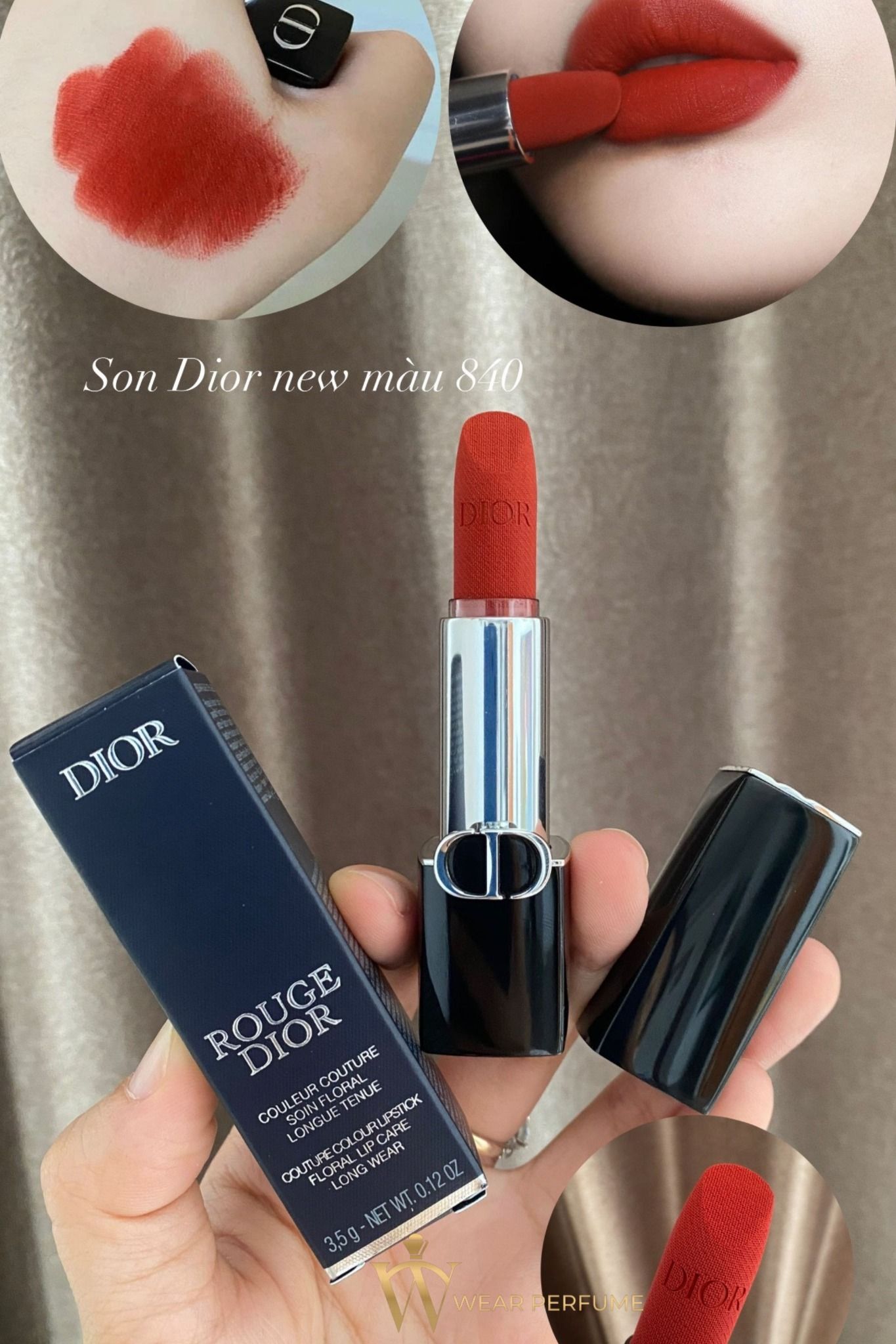  Son Dior Rouge Velvet 840 Rayonnante - Màu Đỏ Cam Cháy (2024) 