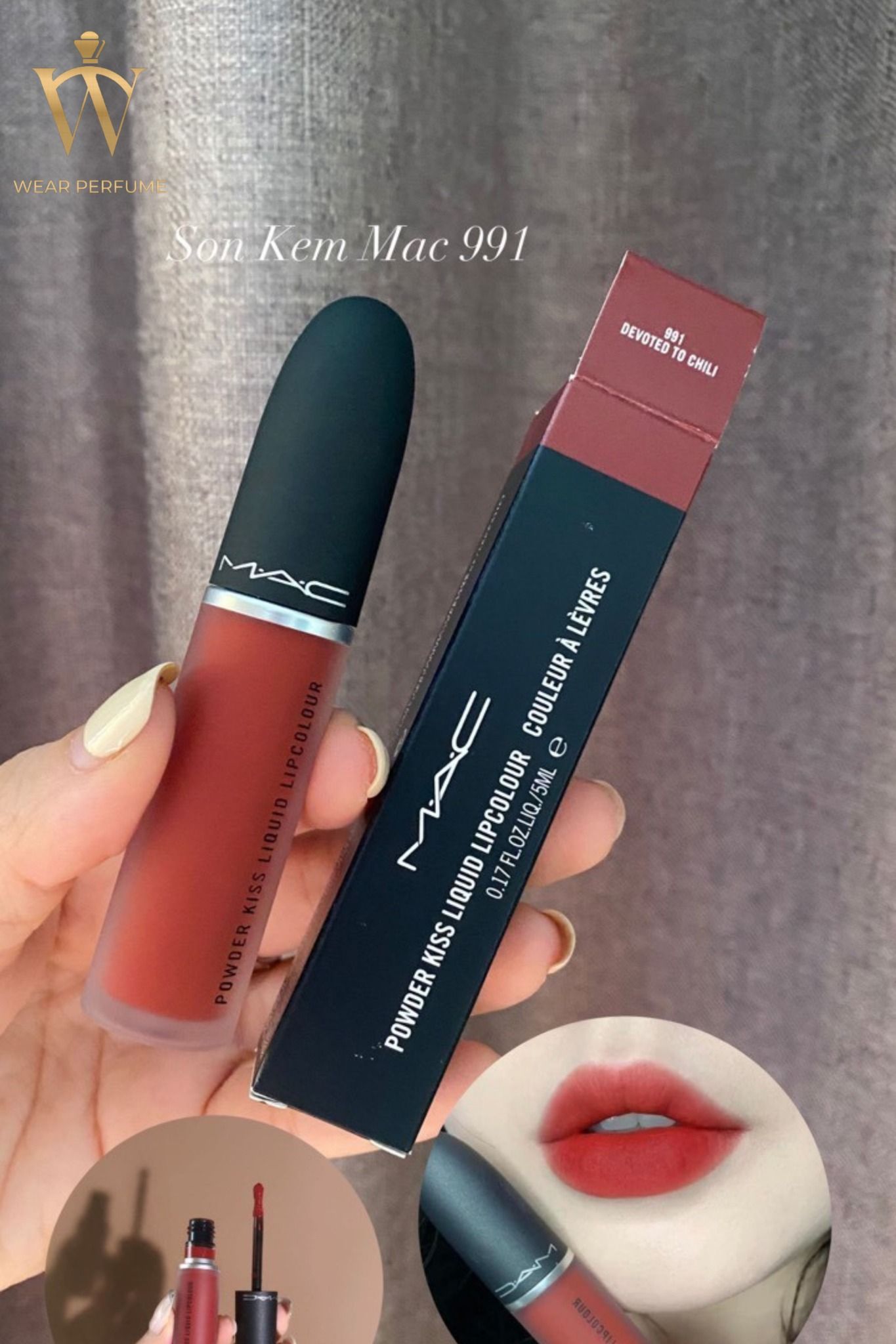  Son Kem Mac Powder Kiss Liquid Lipcolour Màu 991 Devoted To Chili - Màu Đỏ Gạch 